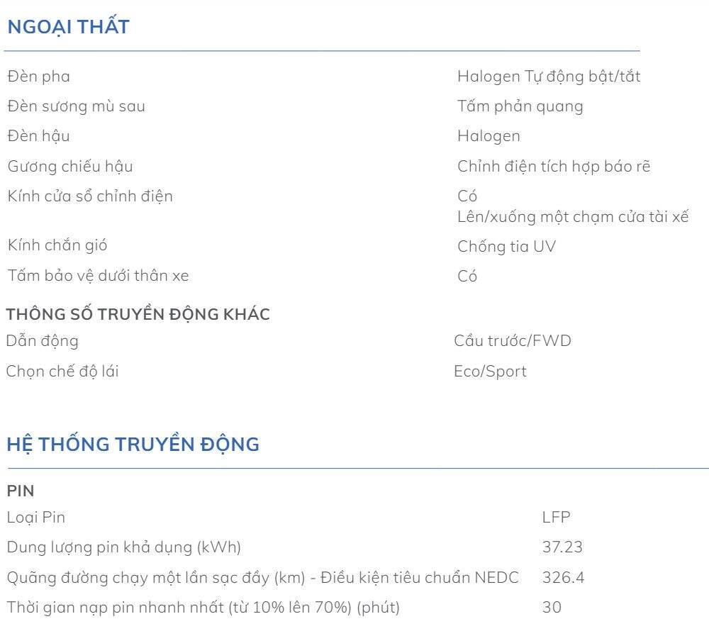 Thông số kỹ thuật VinFast VF5 - Hình 2